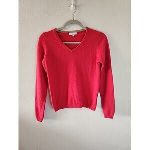 Isle 100% Pure Cashmere Sweater V-neck Women's Size XS Bright Pink